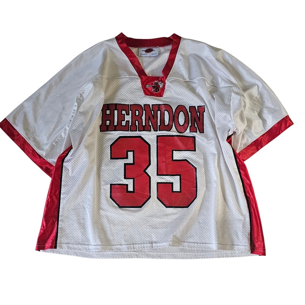 Madlax Herndon Lacrosse Jersey Mens White Red Mesh Number 35 Athletic Shirt
